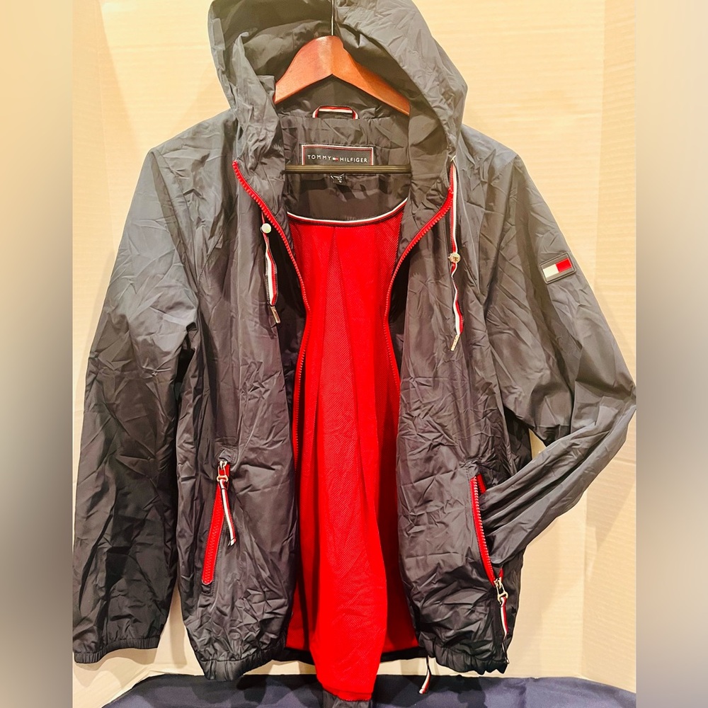 Tommy Hilfiger Women`s Sz L , Dark Blue Full Zip Windbreaker Jacket